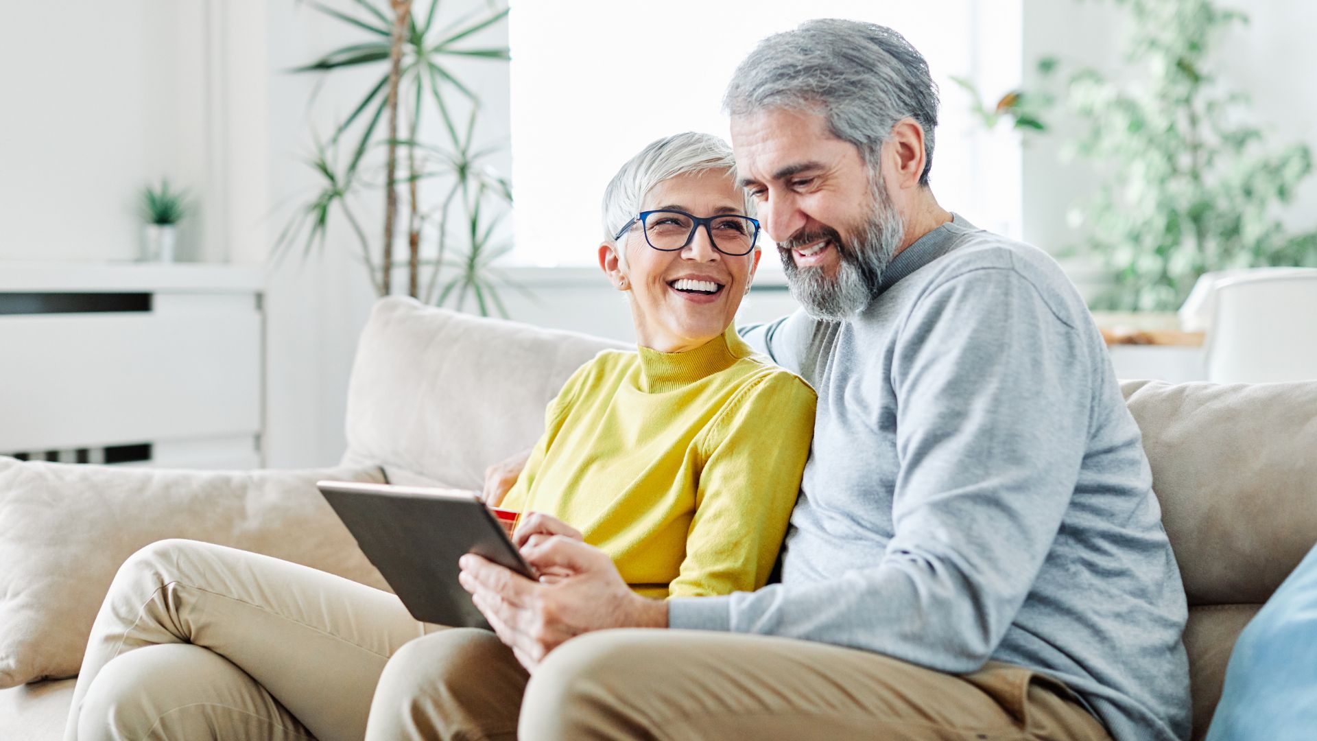 senior couple happy tablet computer love together